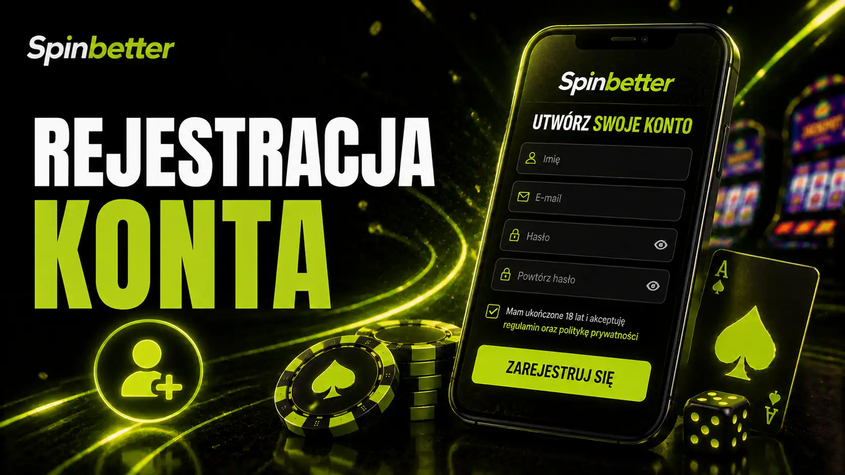 Formularz rejestracji SpinBetter z wyborem waluty konta
